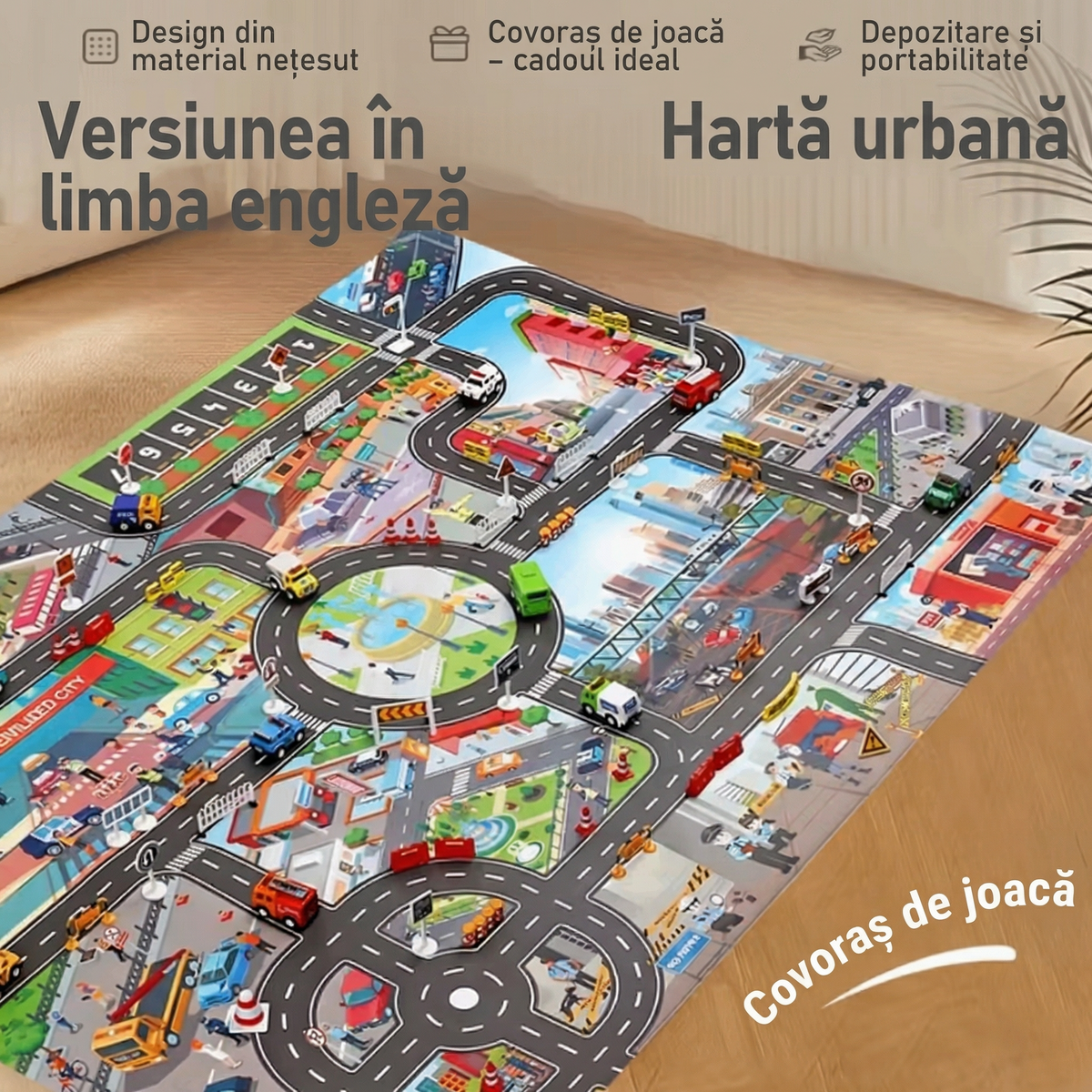 Covorașe de Joc cu Tematică Urbană 130×100 CM