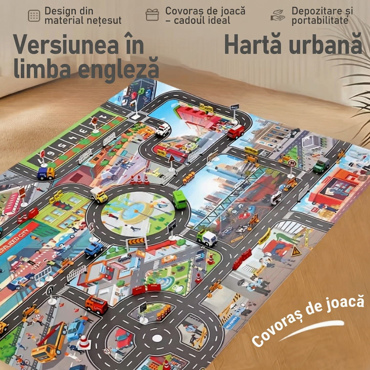 Covorașe de Joc cu Tematică Urbană 130×100 CM