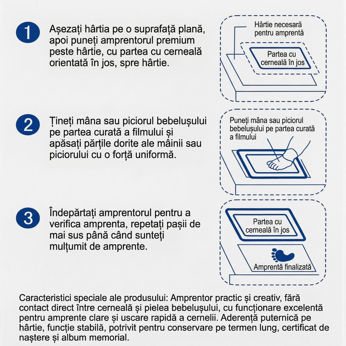 Set Amprente Bebeluș Premium – Ramă Foto + Ink Pad Fără
