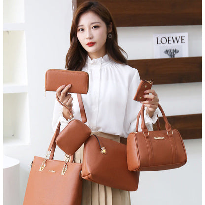 Set 6 Genti din Piele Ecologica, Model Granulat, Cognac