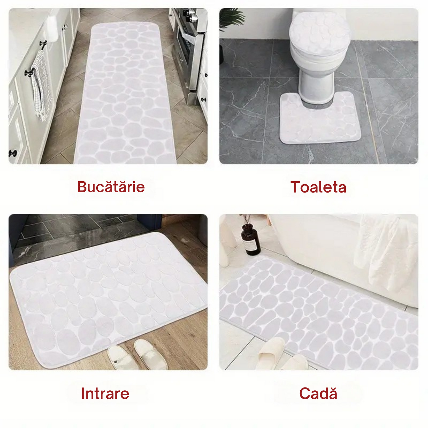 Set 4 Covorașe de Baie Antiderapante, Roșu