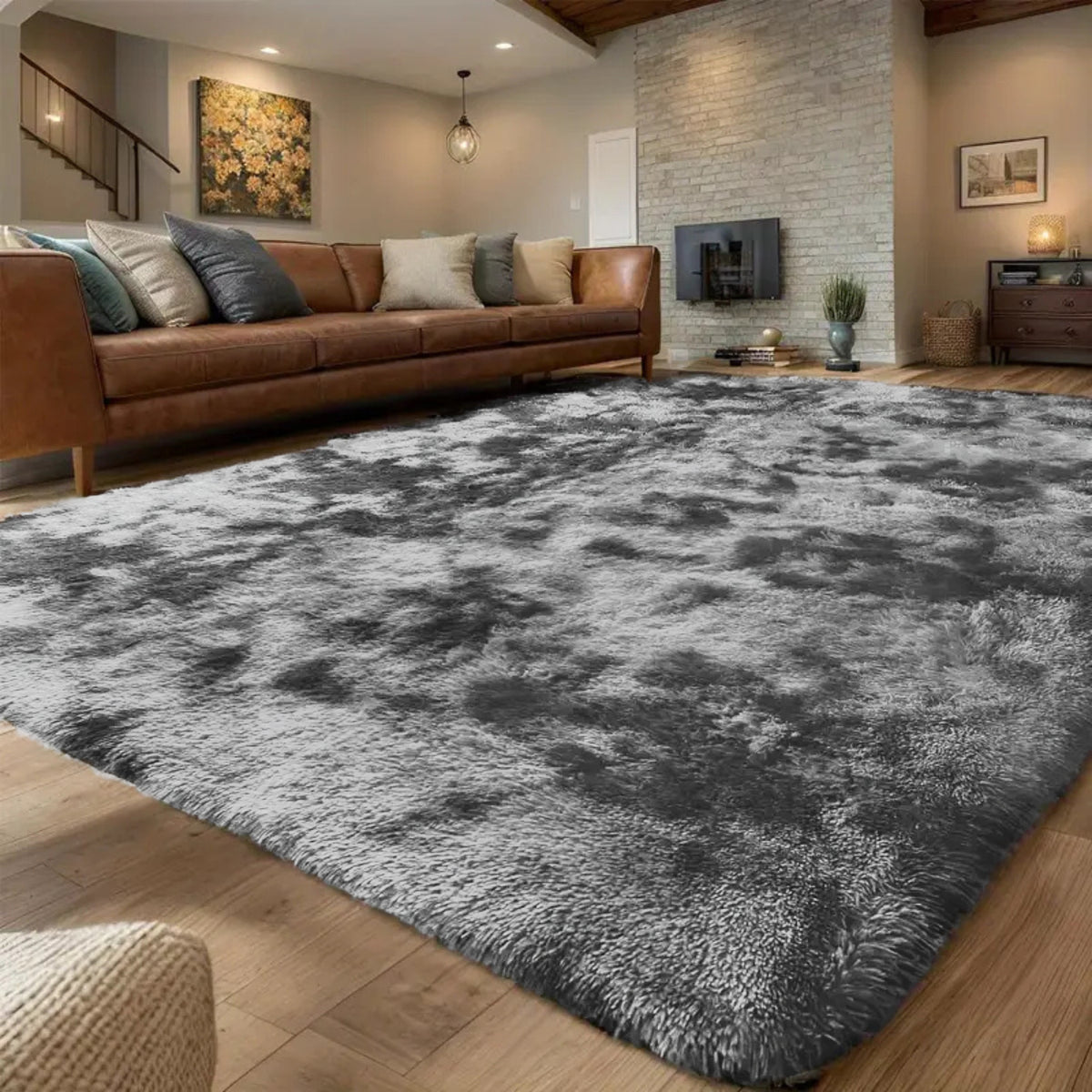 Covor Pufos Premium, Negru-Gri 200x280cm