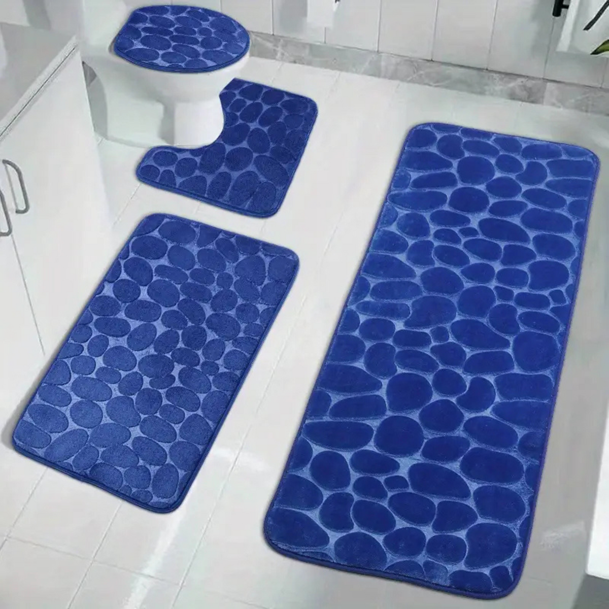 Set 4 Covorașe de Baie Antiderapante, Albastru – Ofertele Zilei