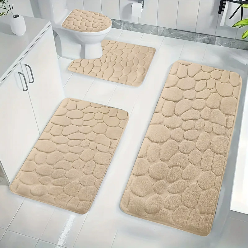 Set 4 Covorașe de Baie Antiderapante, Crem