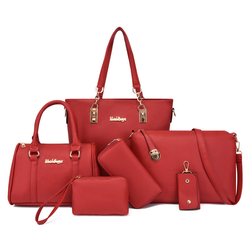 Set 6 Genti din Piele Ecologica, Model Granulat, Rosu