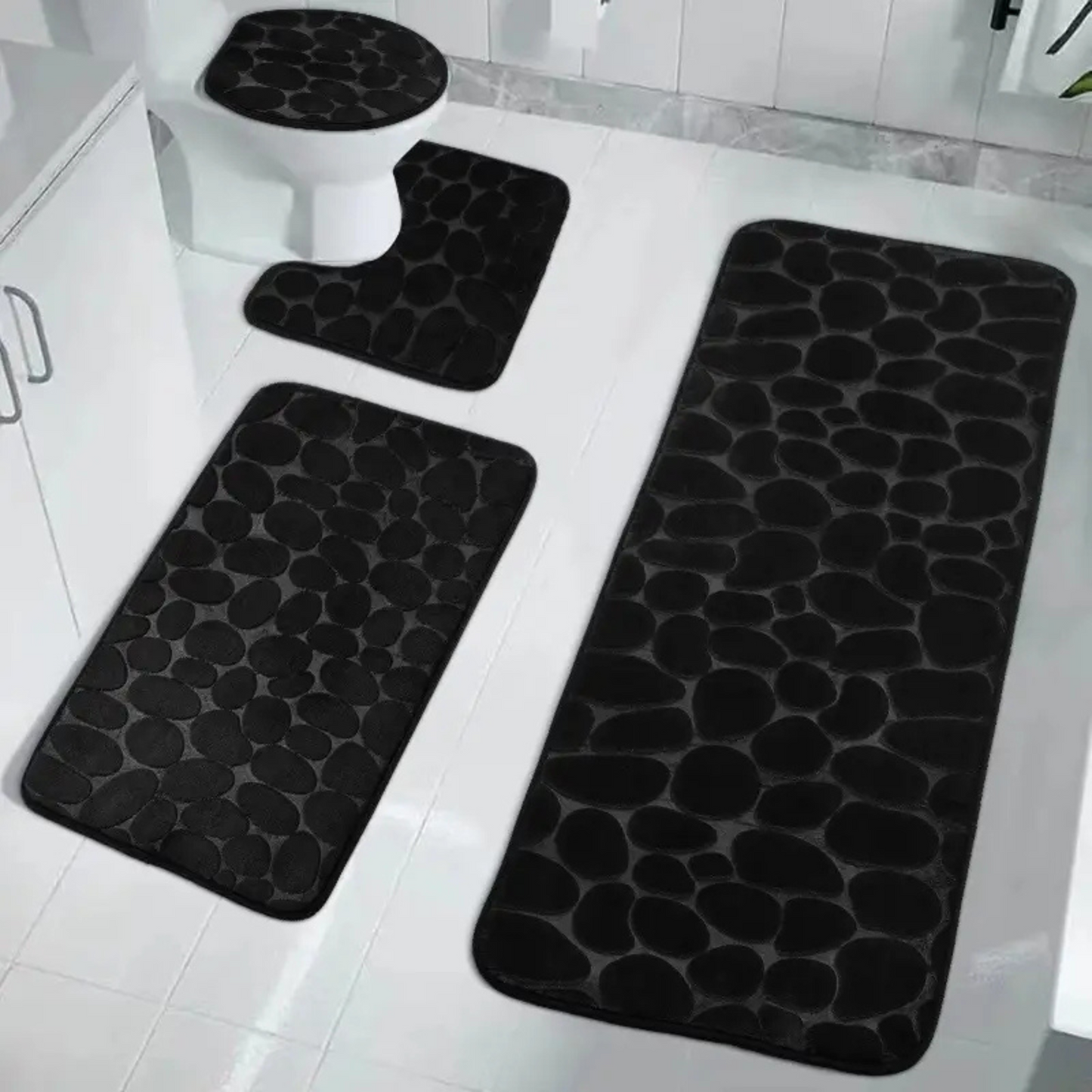 Set 4 Covorașe de Baie Antiderapante, Negru