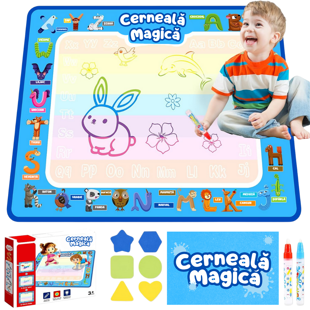 Covoraș Magic™ – Set pentru Desen Fără Murdărie cu Apă + 7 Markere Cadou