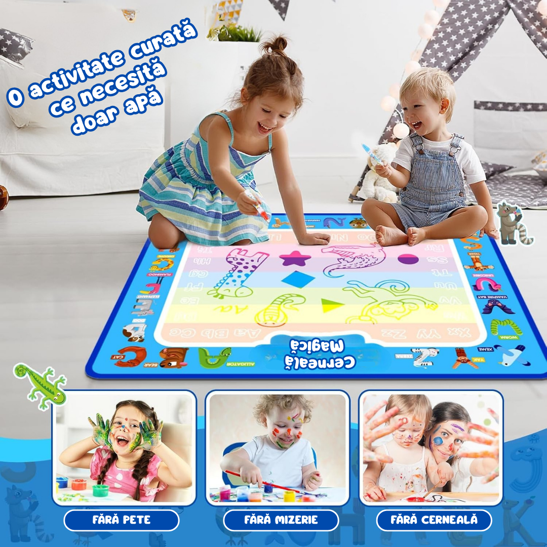 Covoraș Magic™ – Set pentru Desen Fără Murdărie cu Apă + 7 Markere Cadou