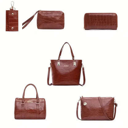 Set 6 Genti Vintage din Piele Ecologică Rosu