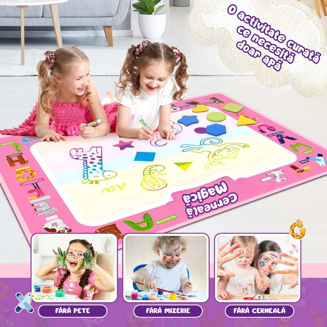Covoraș Magic™ – Set pentru Desen Fără Murdărie cu Apă + 3 Markere Cadou