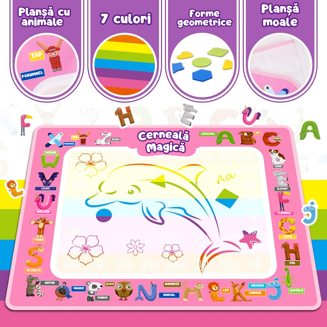Covoraș Magic™ – Set pentru Desen Fără Murdărie cu Apă + 3 Markere Cadou