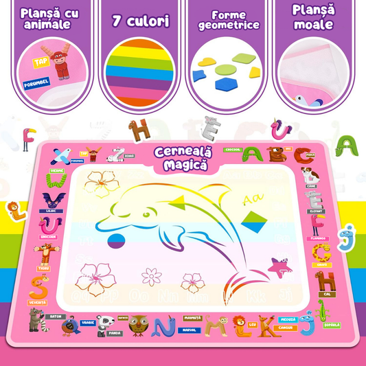 Covoraș Magic™ – Set pentru Desen Fără Murdărie cu Apă + 3 Markere Cadou