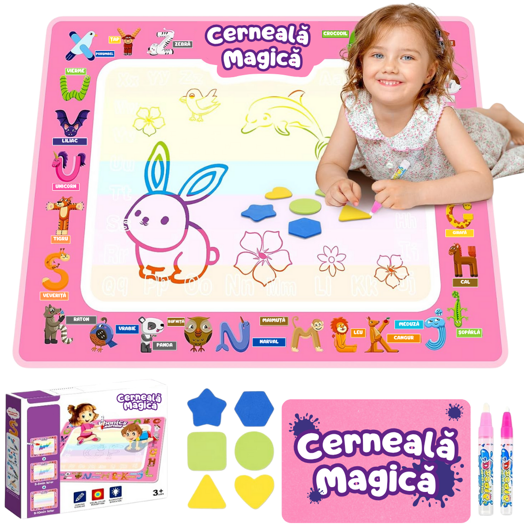 Covoraș Magic™ – Set pentru Desen Fără Murdărie cu Apă + 3 Markere Cadou