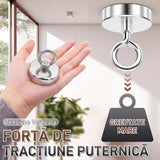 Magnet Super Puternic pentru Pescuit și Recuperare Obiecte, cu Orificiu Îngropat și Inel de Prindere