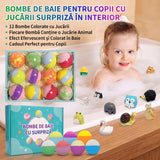 MagicBath Surprise™ – Set 12 Bombe Efervescente de Baie pentru Copii cu Jucării Surpriză