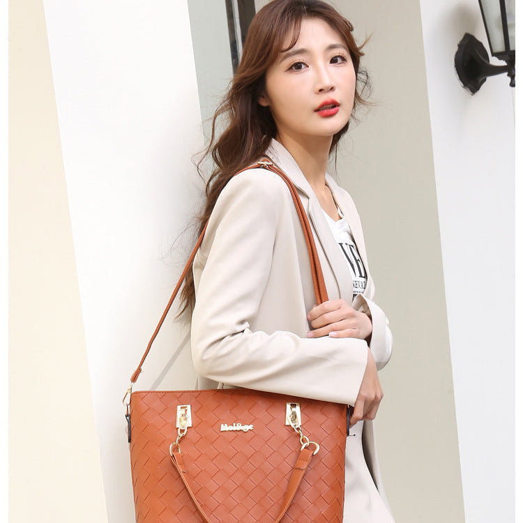 Set 6 Genti din Piele Ecologica, Model Impletit, Negru