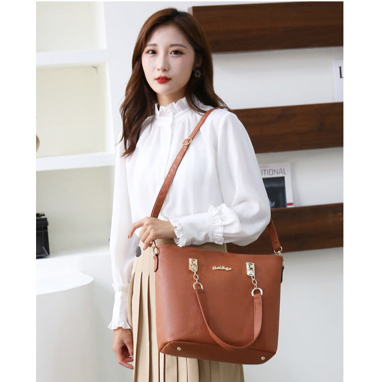 Set 6 Genti din Piele Ecologica, Model Granulat, Cognac