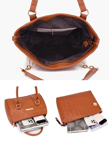 Set 6 Genti din Piele Ecologica, Model Impletit, Visiniu