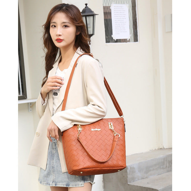 Set 6 Genti din Piele Ecologica, Model Impletit, Negru