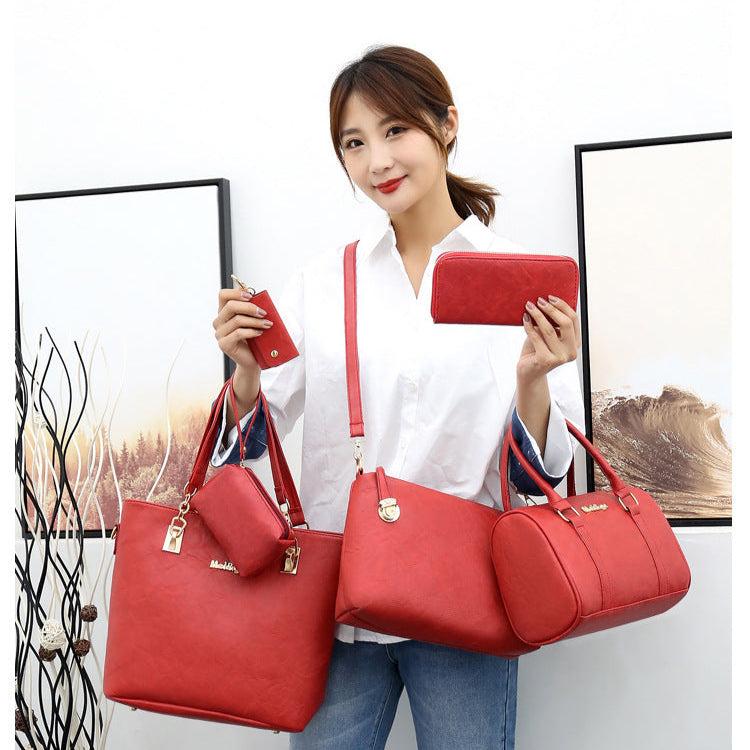 Set 6 Genti din Piele Ecologica, Model Texturat, Rosu