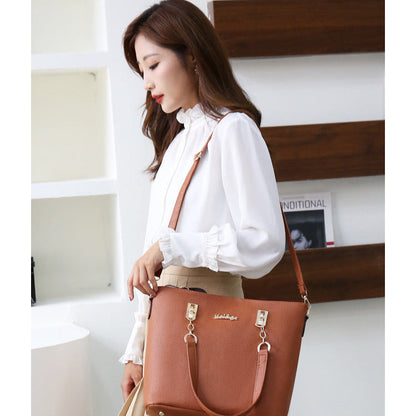 Set 6 Genti din Piele Ecologica, Model Granulat, Cognac