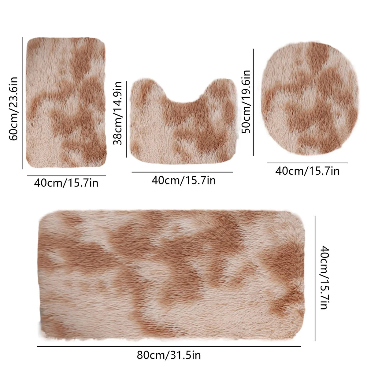 Set 4 Covorașe de Baie Antiderapante, material pufos, Crem