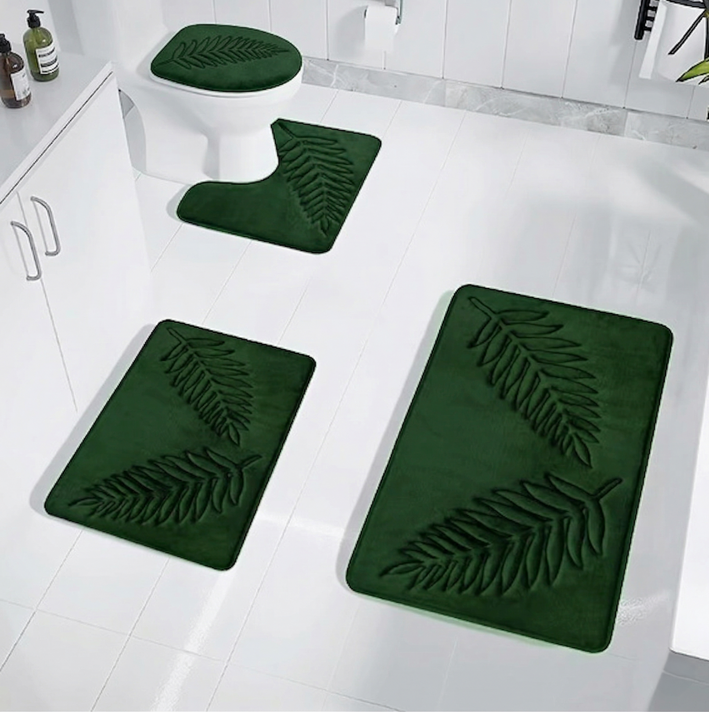 Set 4 Covorașe de Baie Antiderapante, Verde