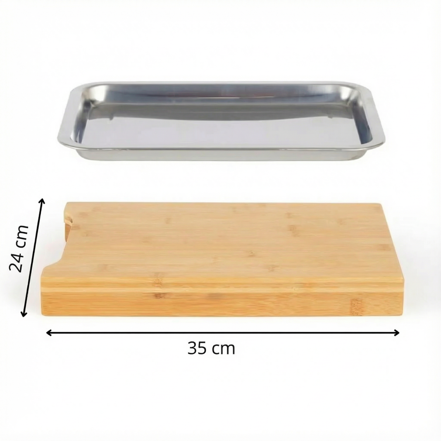 Tocător din Bambus cu Tavă de Depozitare din Oțel