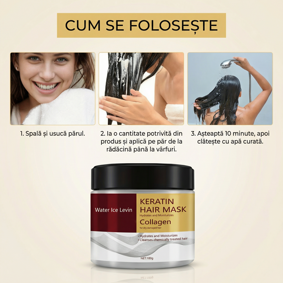 Mască de Păr cu Colagen și Keratină – Reparare, Hidratare și Netezire