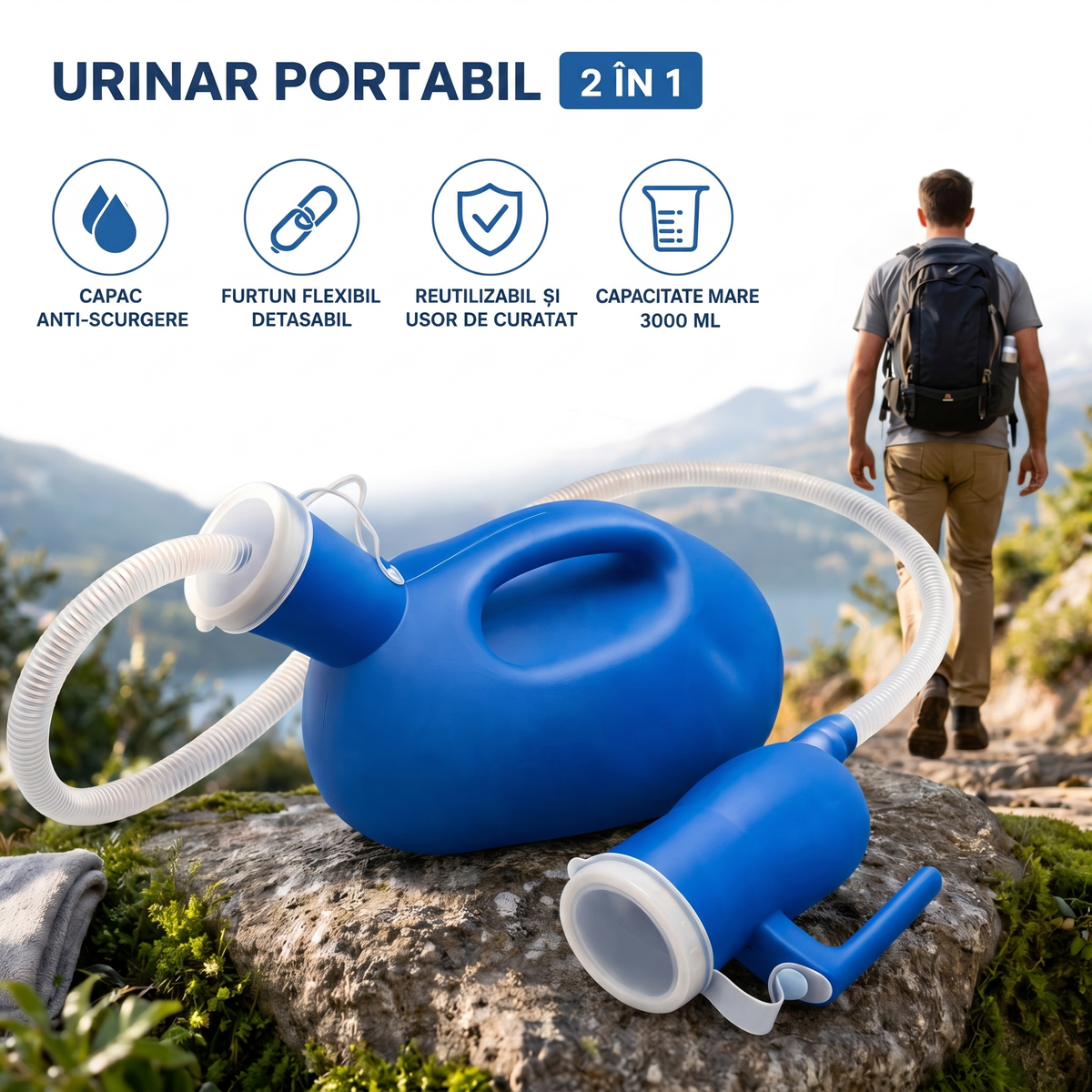 Urinar Portabil 3000 ml cu Furtun Detașabil