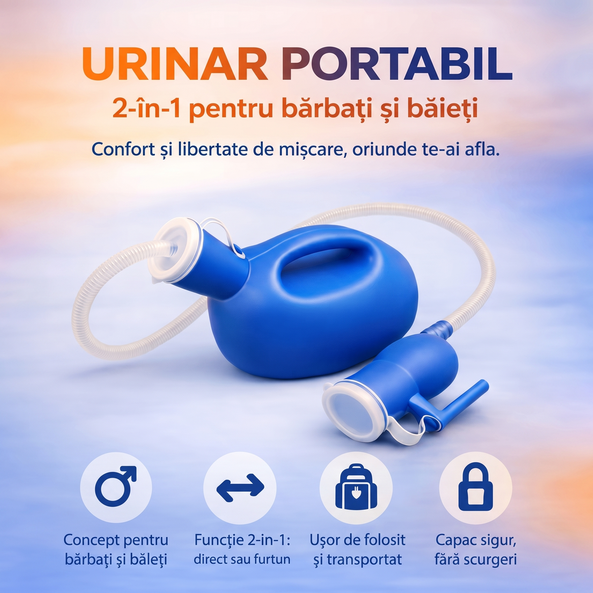 Urinar Portabil 3000 ml cu Furtun Detașabil