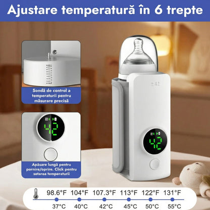 Încălzitor Portabil pentru Biberoane Termostat cu 6 Niveluri de Temperatură Compatibil Universal