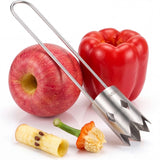 Extractor de semințe din inox, cu un măr și un ardei fără cotor