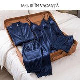 Set 5 pijamale din satin cu dantelă