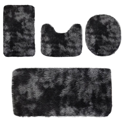 Set 4 Covorașe de Baie Antiderapante, material pufos, Negru
