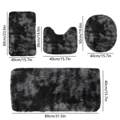 Set 4 Covorașe de Baie Antiderapante, material pufos, Negru