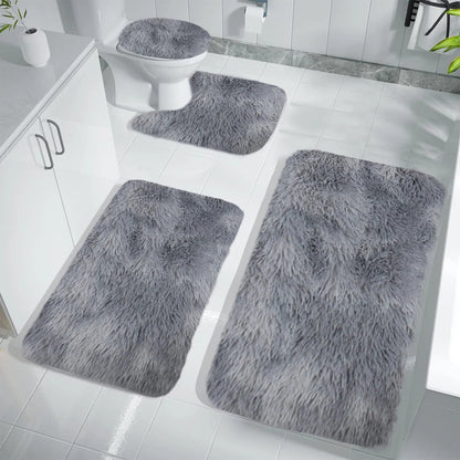 Set 4 Covorașe de Baie Antiderapante, material pufos, Gri