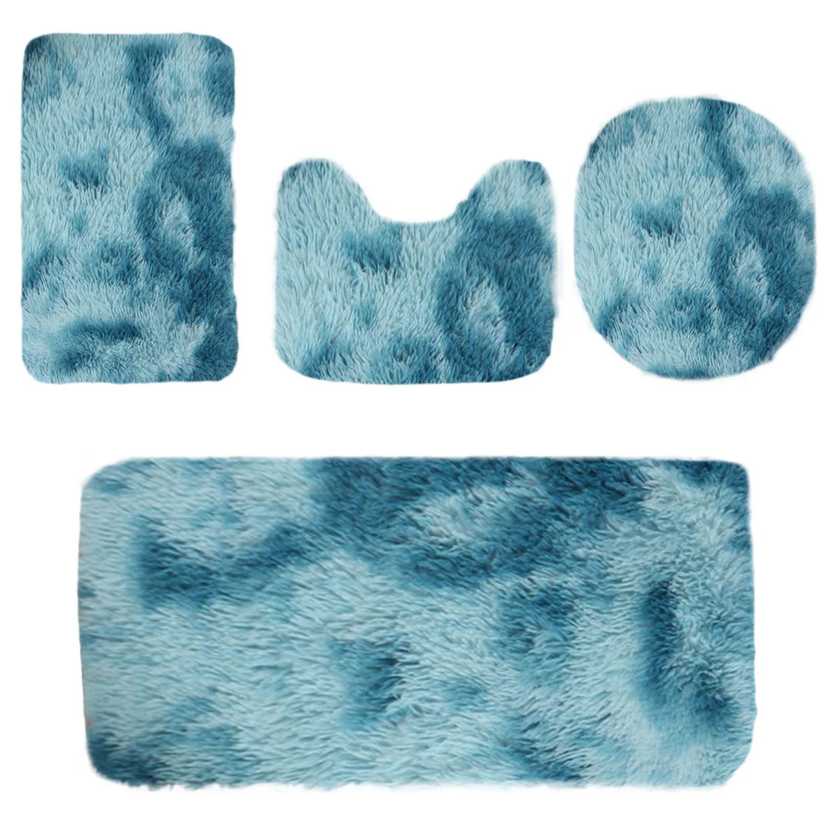 Set 4 Covorașe de Baie Antiderapante, material pufos, Turcoaz