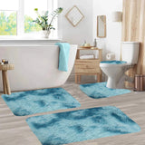 Set 4 Covorașe de Baie Antiderapante, material pufos, Turcoaz – Ofertele Zilei