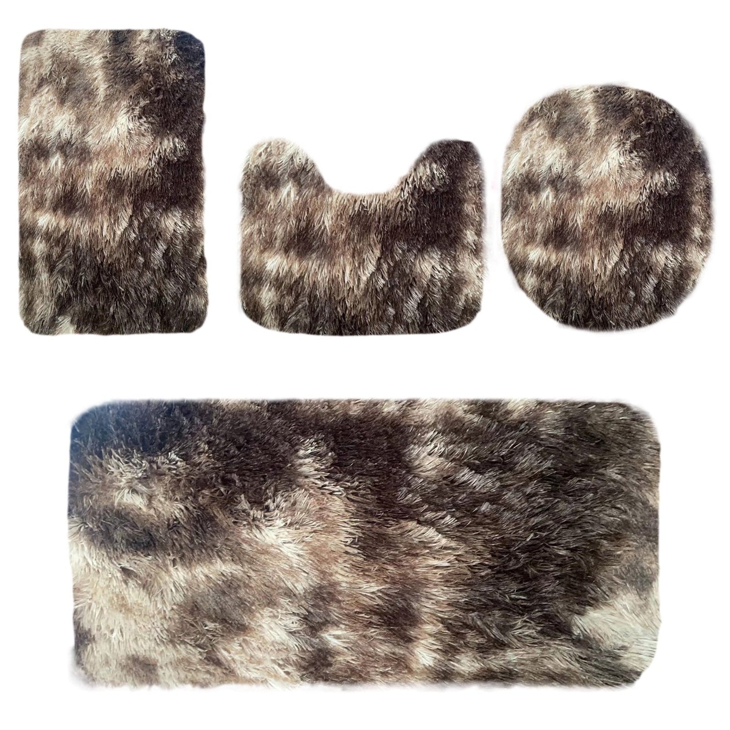 Set 4 Covorașe de Baie Antiderapante, material pufos, Maro