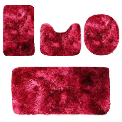 Set 4 Covorașe de Baie Antiderapante, material pufos, Roșu