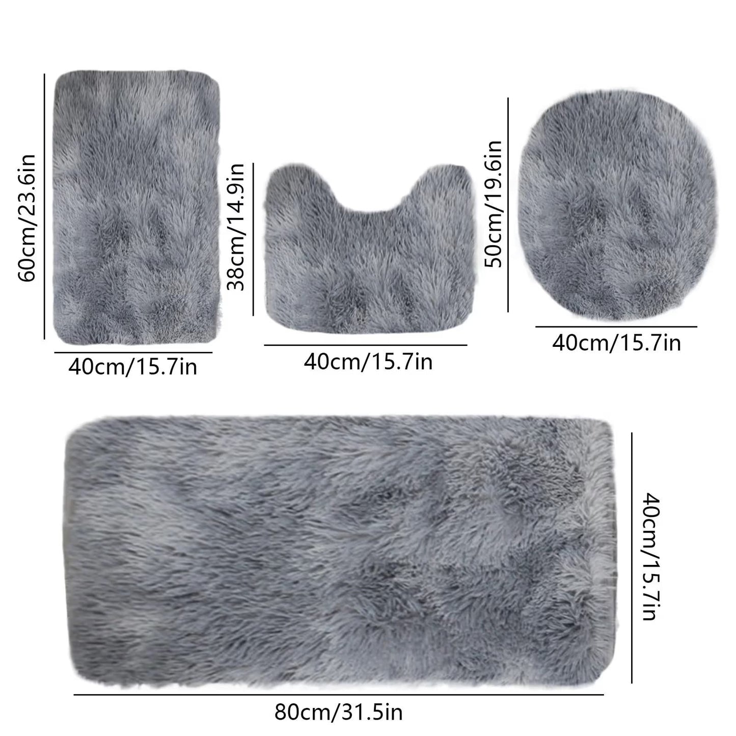 Set 4 Covorașe de Baie Antiderapante, material pufos, Gri