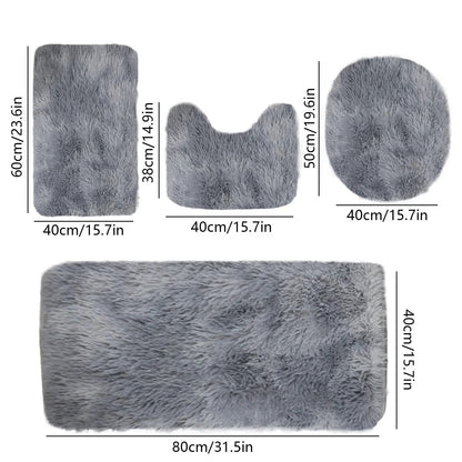 Set 4 Covorașe de Baie Antiderapante, material pufos, Gri