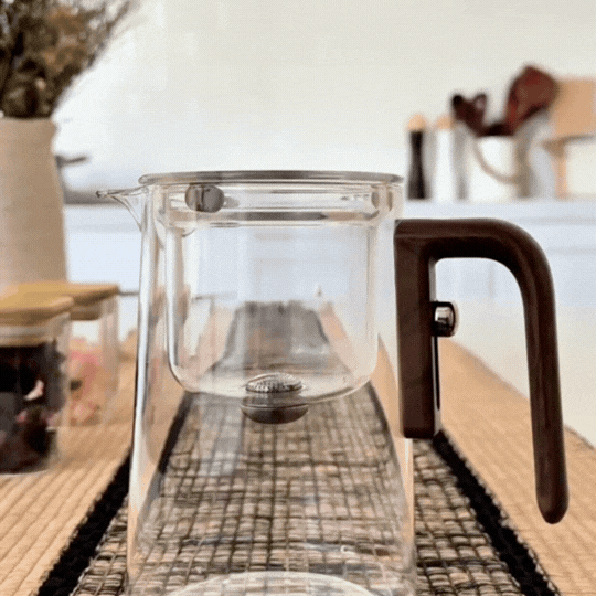Pahar 2 în 1 — Pahar și Ceainic 600 ml din Sticlă cu Mâner de Lemn
